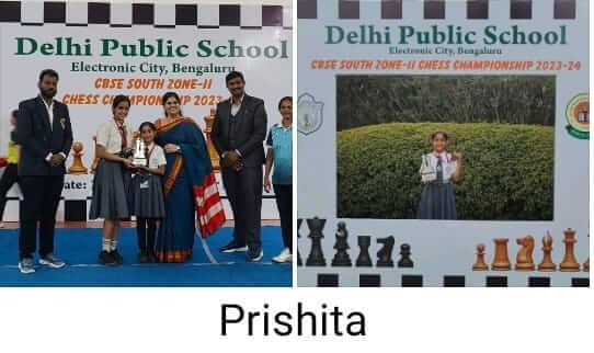 Prishita represented her school and her team stood in Third Place (out of 100 schools) in the CBSE Chess Tournament