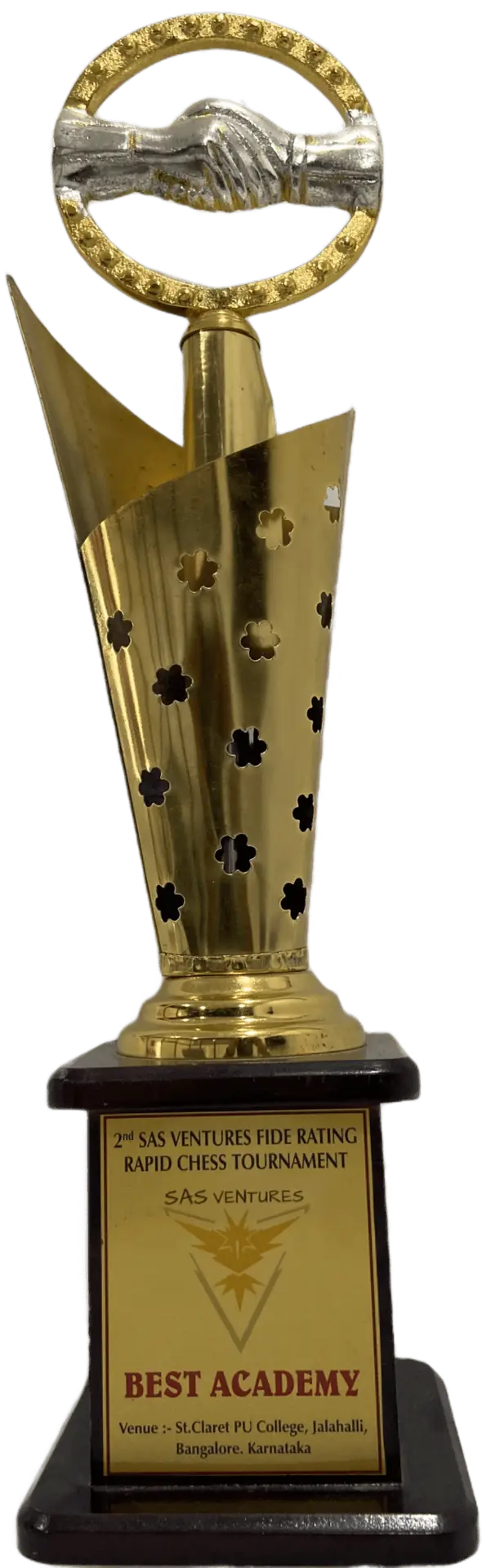 Trophy awarded to MindMentorz for excellence in chess education at a FIDE tournament.