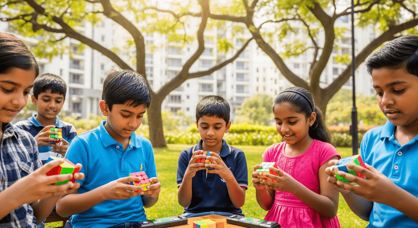 Happy students in an online cubing class